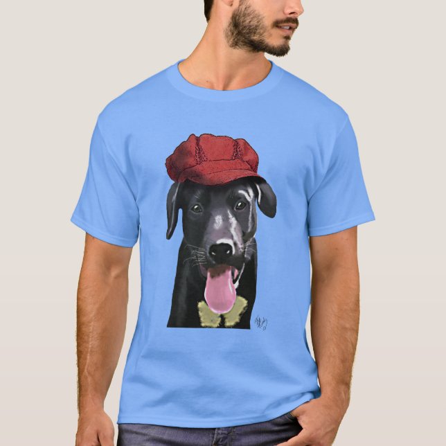 T-shirt Labrador Noir avec Casquette rouge (Devant)