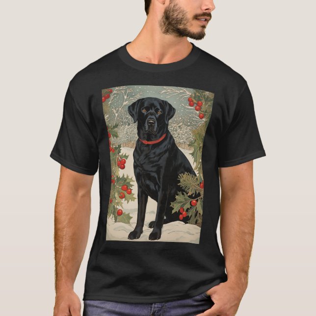 T-shirt Labrador noir en hiver (Devant)