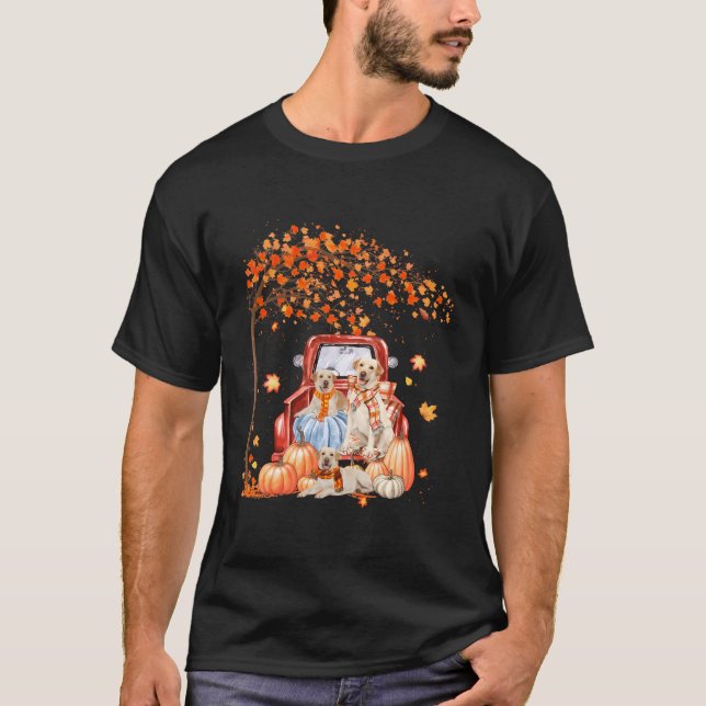 T-shirt Labrador Retriever Automne Camion Citrouille Maple (Devant)