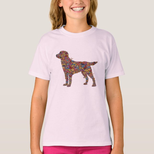 T-shirt Labrador Retriever Butterfly Silhouette Girl's Dog (Devant)