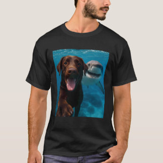 T-shirt Labrador Retriever Chien Drôle Selfie avec Requin
