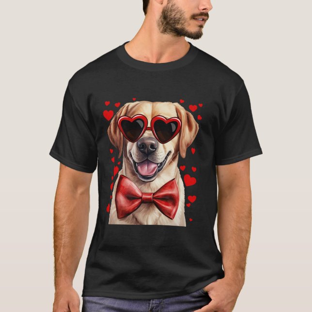 T-shirt Labrador Retriever Chien Hearts Red Bow Cravate Va (Devant)