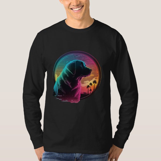 T-shirt Labrador Retriever Synthwave 80s Retrowave Aesthet (Devant)