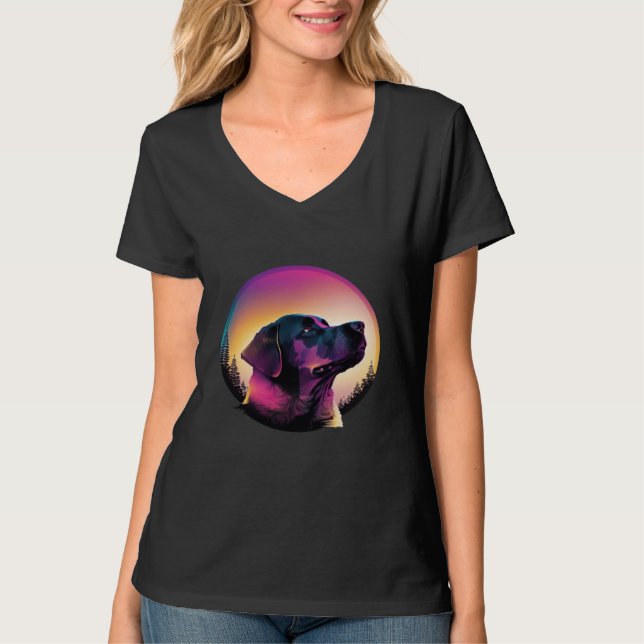 T-shirt Labrador Retriever Synthwave 80s Retrowave Aesthet (Devant)
