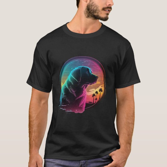 T-shirt Labrador Retriever Synthwave 80s Retrowave Esthéti (Devant)