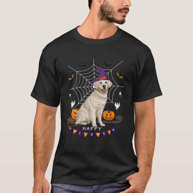 T-shirt Labrador Witch Pumpkin Halloween Kids Mens Womens  (Devant)