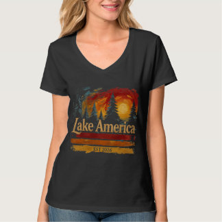 T-shirt Lac Amérique Vintage Coucher de soleil Hommes Femm