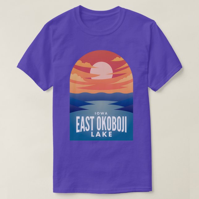 T-shirt Lac Est Okoboji IA Retro Sunset (Design devant)