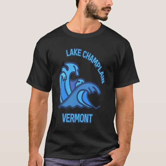 T-shirt Lac Graphique Champlain Vermont Vague de poche Sou (Devant)