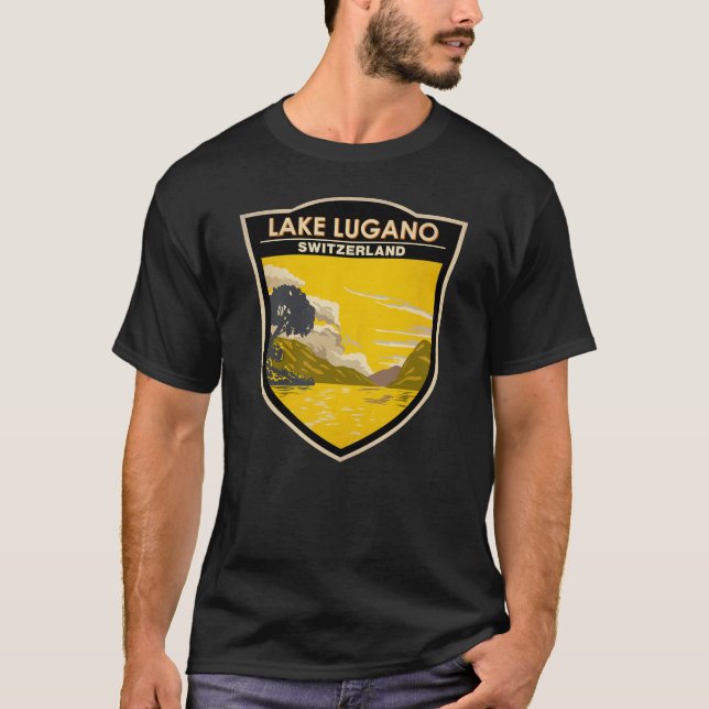 T-shirt Lac Lugano Suisse Travel Art Vintage (Devant)