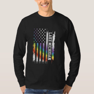 T-shirt Lac Michigan États-Unis Arc-en-ciel déprimé w U