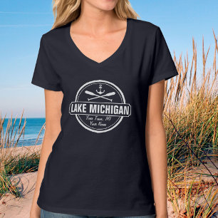 T-shirt Lac Michigan, ville personnalisée, nom, ancre, pag
