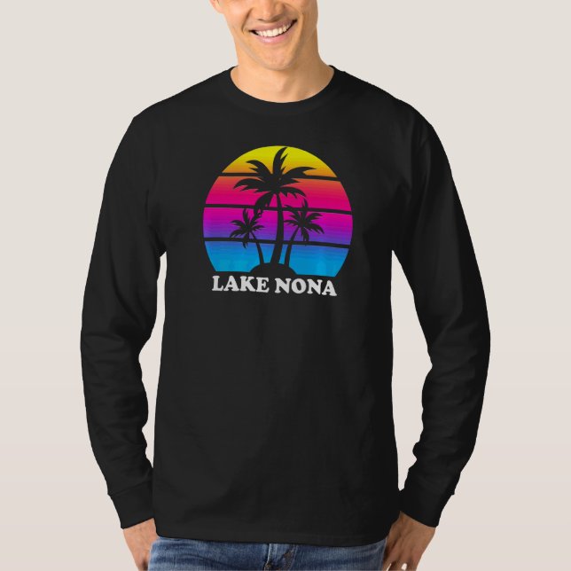 T-shirt Lac Nona Floride Rétro Palm Tree Sunset Vacances (Devant)