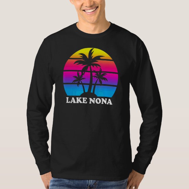 T-shirt Lac Nona Floride Rétro Palm Tree Sunset Vacances (Devant)