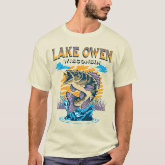 T-shirt Lac Owen Wisconsin Pêche Camping Été Vintage