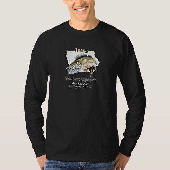 T-shirt Lac personnalisé et date Iowa Walleye Opener Dark (Devant)
