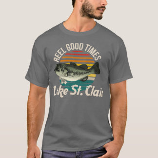 T-shirt Lac St Clair Reel Bon Temps Lacs Fisherman Vint