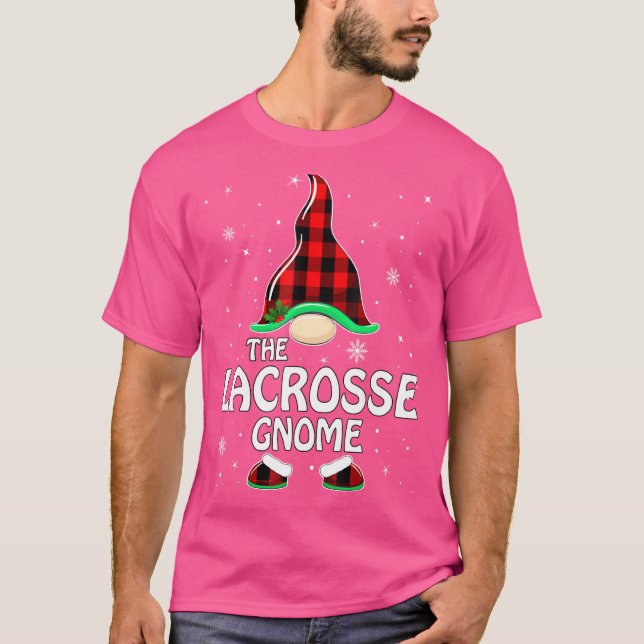T-shirt Lacrosse Gnome Buffalo Plaid Matching Famille Chri (Devant)