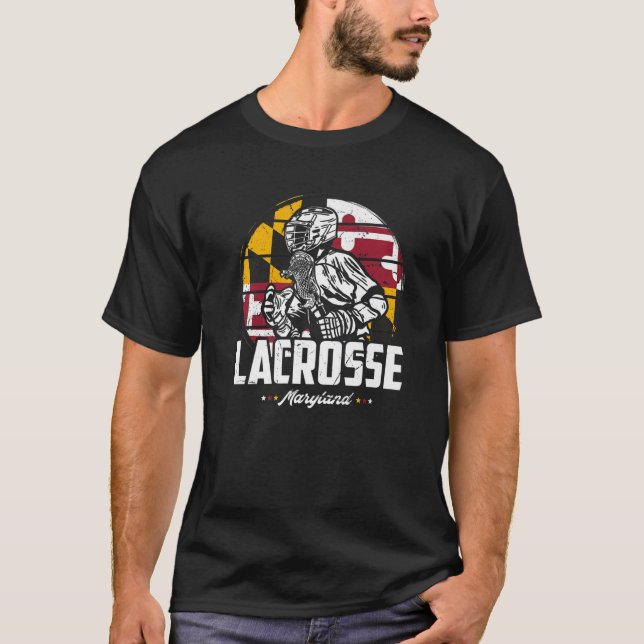 T-shirt Lacrosse Joueur Maryland Drapeau Lax Retro (Devant)