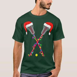 T-shirt Lacrosse Santa Hat Christmas Lights Funny Sport Xm