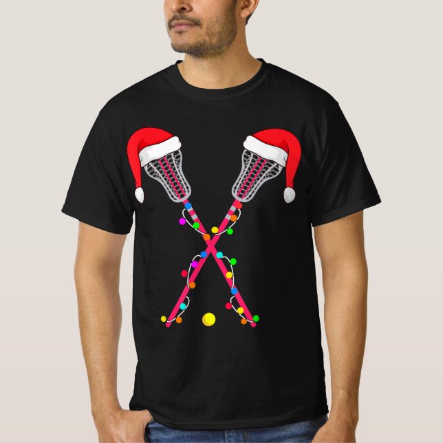 T-shirt Lacrosse Santa Hat Noël Lumières Amusants Sport No (Devant)