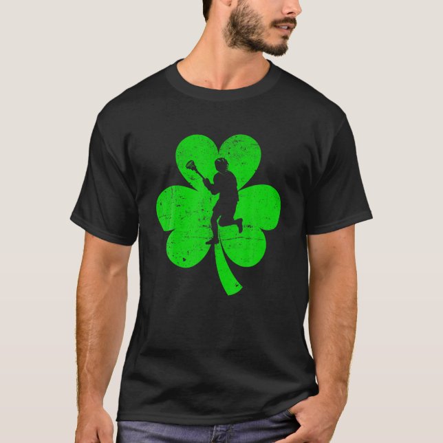 T-shirt Lacrosse Sports St. Patrick's Day Retro Shamrock I (Devant)