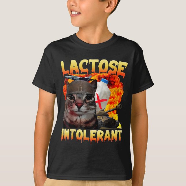 T-shirt Lactose Intolerant Silly Cat Meme Funny Saying Cat (Devant)
