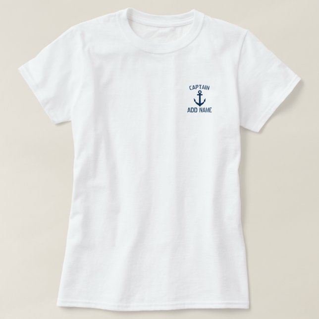 T-shirt Ladies boat captain name navy anchor t shirt (Design devant)