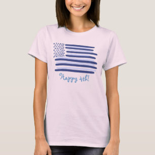 T-shirt Ladies Happy 4th blue American flag tee