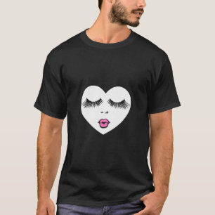 T-shirt Lady Heart Avec Les Yelashes Et Lèvres Roses Valen