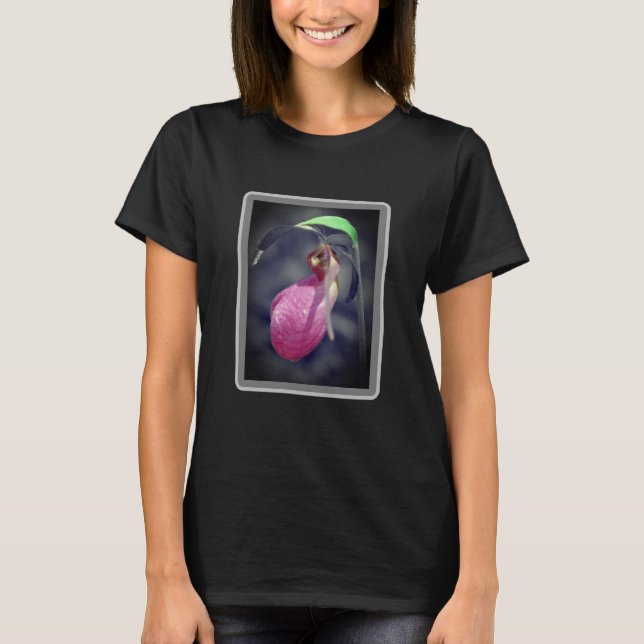 T-shirt Lady Slipper Orchid Couleur Partielle Noir Et Blan (Devant)