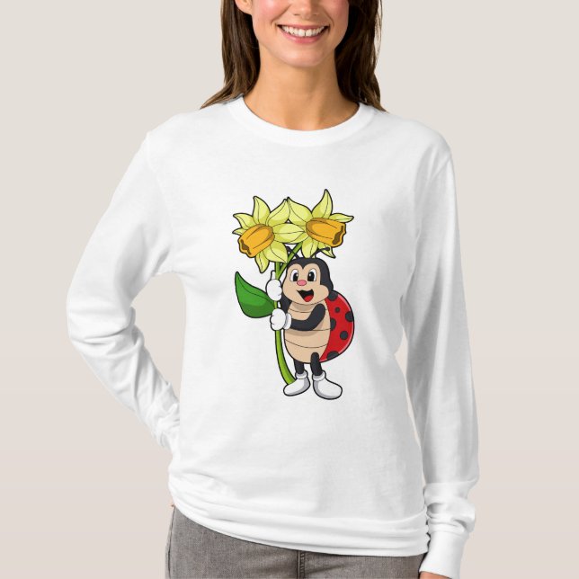 T-shirt Ladybug avec jonquille de fleurs (Devant)
