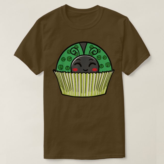 T-shirt Ladybug Cupcake Saint Patricks Day Shamrock Feuill (Design devant)