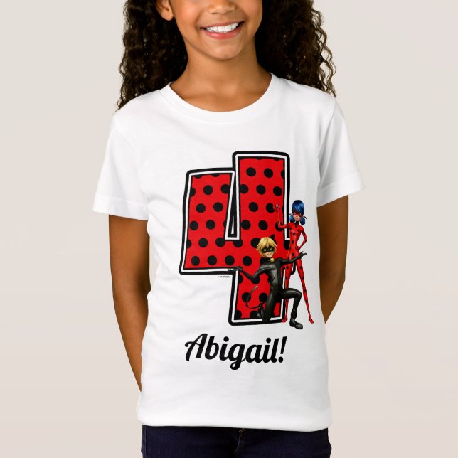 T-Shirt Ladybug Miraculeux et Cat Noir 4e anniversaire (Devant)