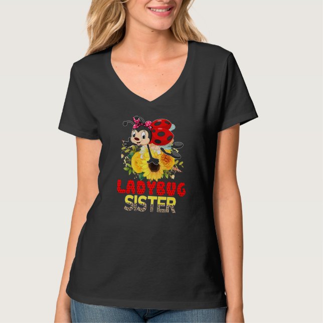 T-shirt Ladybug Soeur Leopard Floral Ladybug Fière Soeur (Devant)