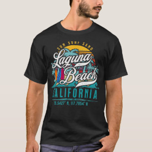 T-shirt Laguna Beach California Retro Sun Sand Surf Palm T