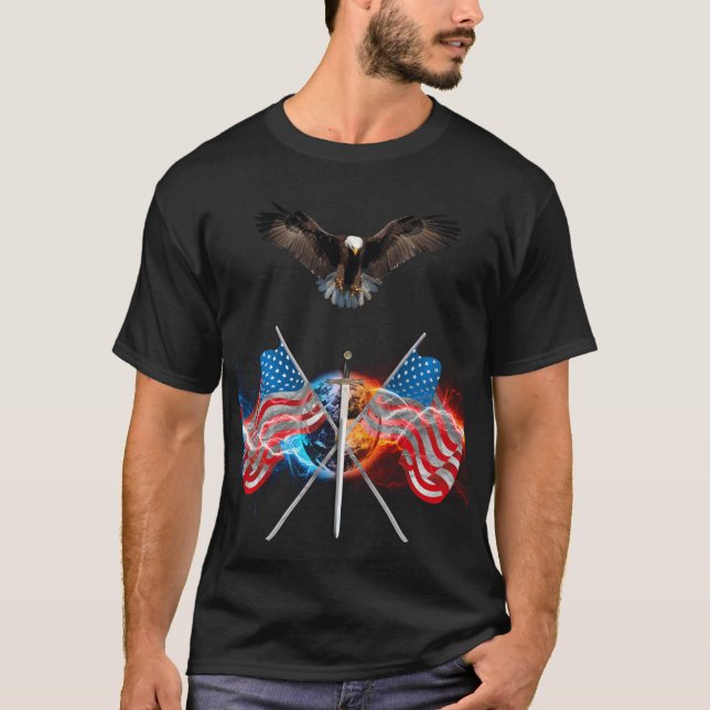 T-shirt l'aigle à tête blanche, la gloire du drapeau améri (Devant)