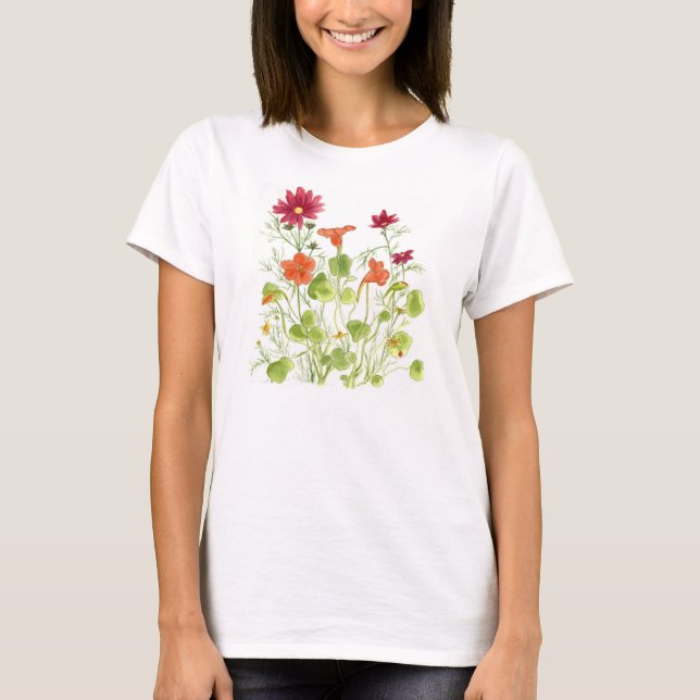 T-shirt Laigues peintes Fleurs de Nasturtium (Devant)