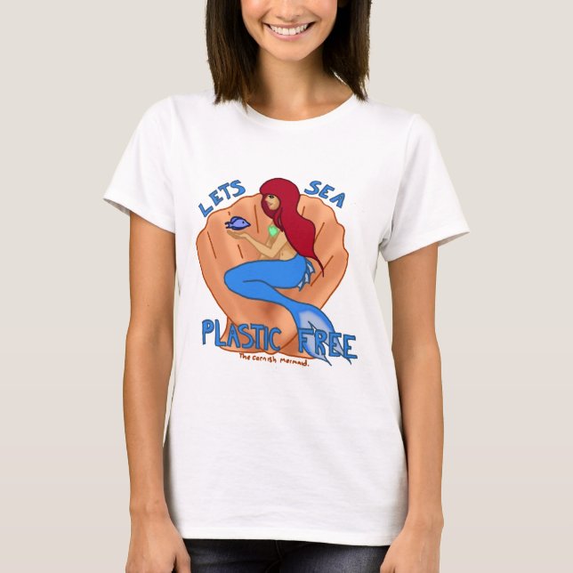 T-shirt Laisse le plastique de mer libre ! Sirène bleue (Devant)