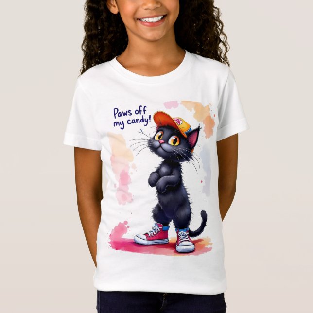 T-Shirt Laisse tomber mon bonbon ! Chat noir en basket, Ha (Devant)