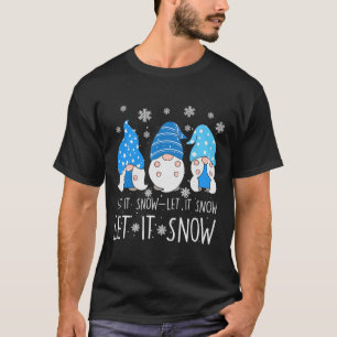 T-shirt Laisser Il Neige Mignonne Trois Bleu Gnome Famille