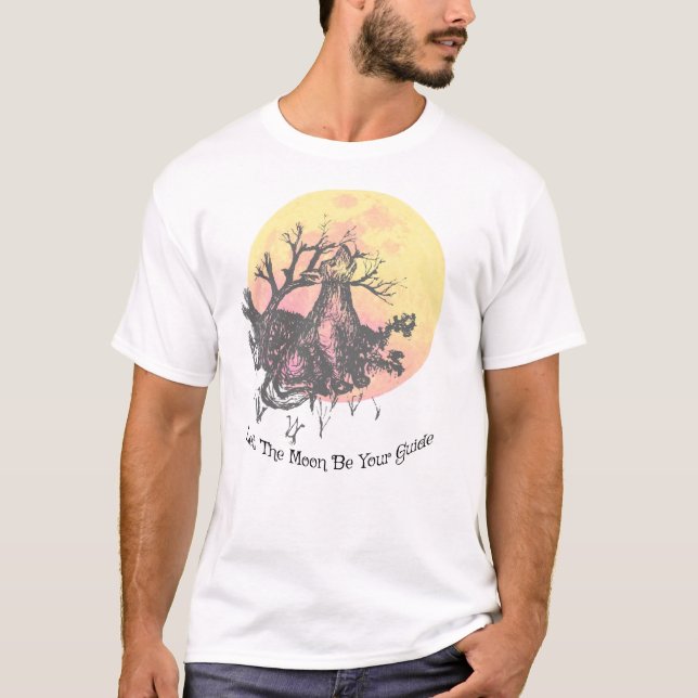 T-shirt Laisser la Lune Guide, Loup sur la Lune et Lettres (Devant)