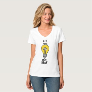 T-shirt Laissez votre lumière briller la Bible Cross V-Nec