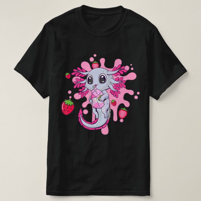 T-shirt Lait de fraise Axolotl Cute Kawaii Anime Gir cadea (Design devant)