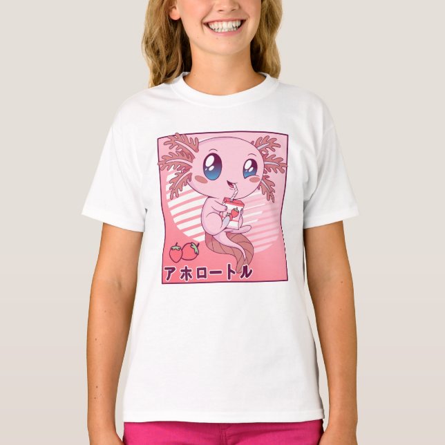 T-shirt Lait de fraise Axolotl Retro Kawaii Japon Axolotl (Devant)