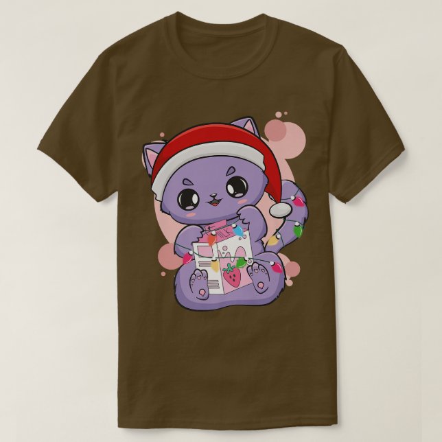 T-shirt Lait de fraise de chat Noël Kitten Chibi Anime N (Design devant)