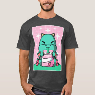 T-shirt Lait de fraise dragon Shake Carton japonais Kawai