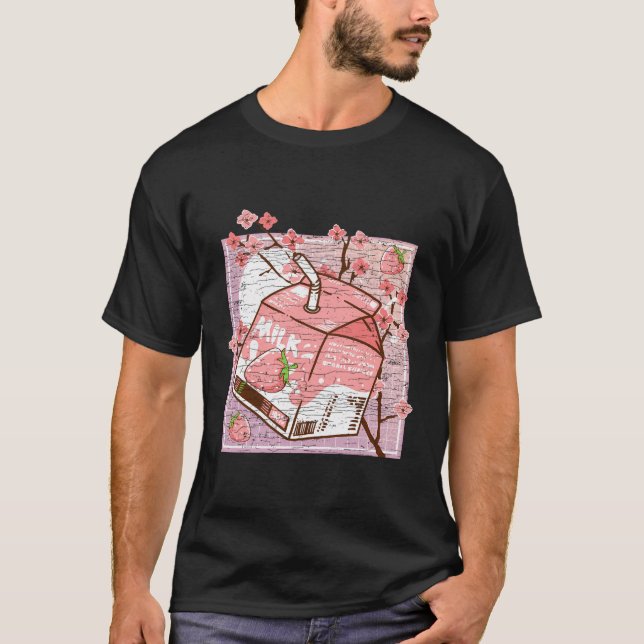 T-shirt Lait de fraise esthétique en fleur de cerisier Kaw (Devant)