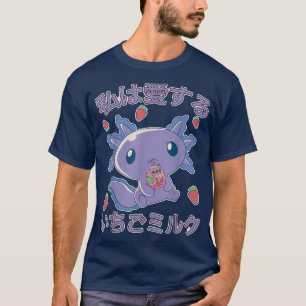 T-shirt Lait de fraise Japon Anime Kawaii Axolotl Strawbe