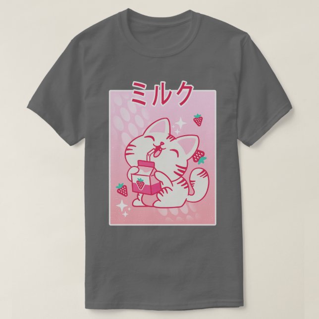 T-shirt Lait de fraise japonais Kawaii Kitten Otaku Mang (Design devant)